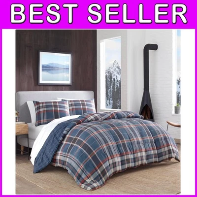 Juego de edredón reversible Alt Queen, Shasta Lake azul marino Foto 1 de 4