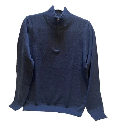State Cashmere 100% Men’s Half Zip Mock Neck Pullover Polo Sweater Small Navy - Image 1 of 3
