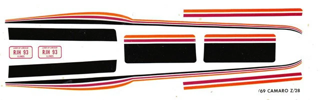 Calcomanías de coche de ranura de tobogán acuático Camaro Z28 1969 rayas personalizadas escala 1/64 HO Foto 1 de 1