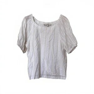 Loft blouse Womens Size XS Lined Short Sleeve White Gold Stripe cotton - Picture 1 of 6