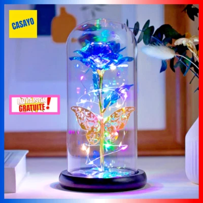 Belle Rose Eternelle Sous Cloche avec Papillon Fleur Artificielle Idée Cadeau