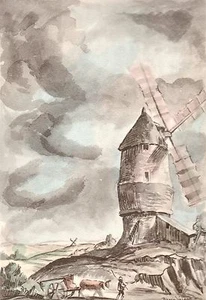 AQUARELLE COULEUR VIEUX MOULIN/ Moulin de La Paclais à Savenay ( Loire ) - Picture 1 of 1