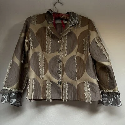 Blazer vintage Taylor G Dallas para mujer con volantes bordados con ribete marrón mediano Foto 1 de 4