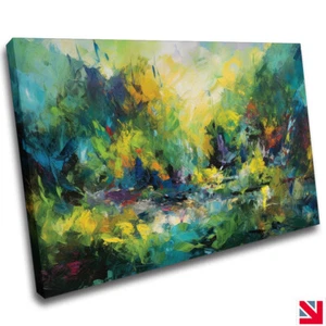 PINTURA DE PAISAJE ABSTRACTO LIENZO AZUL VERDE Arte de pared Impresión de imagen - Imagen 1 de 3