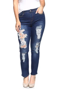 Neu mit Etikett dunkelblaue Damenjeans Stretch Skinny Rip, Missy & Übergröße 4 bis 22, Stil #16126 - Bild 1 von 4