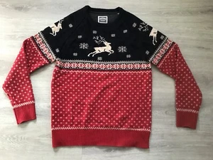 Fat Face Sweater Mens Medium Wool Red Holiday Reindeer Snow Ski - Picture 1 of 4