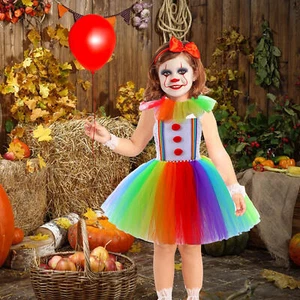 Clown Costume Tutu Rainbow Tutu Women Girls Tutu Dress Hair Bands And Gloves - Picture 1 of 13