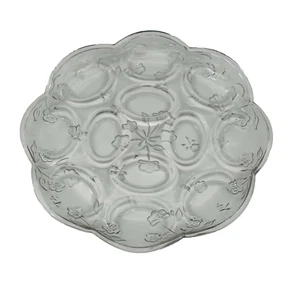 Anchor Hocking Savannah Clear Glass Embossed Floral Deviled Egg Plate Vintage - Picture 1 of 4