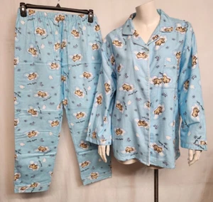 NWT Lati Fashion Women Sz 1x Baby Blue Nighty Night Sleep Tight Bear Pajama Set - Picture 1 of 11