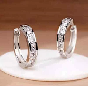 2Ct Princess Simulated Diamond Women's Wedding Hoop Earrings 14K Gold Plated - Picture 1 of 6
