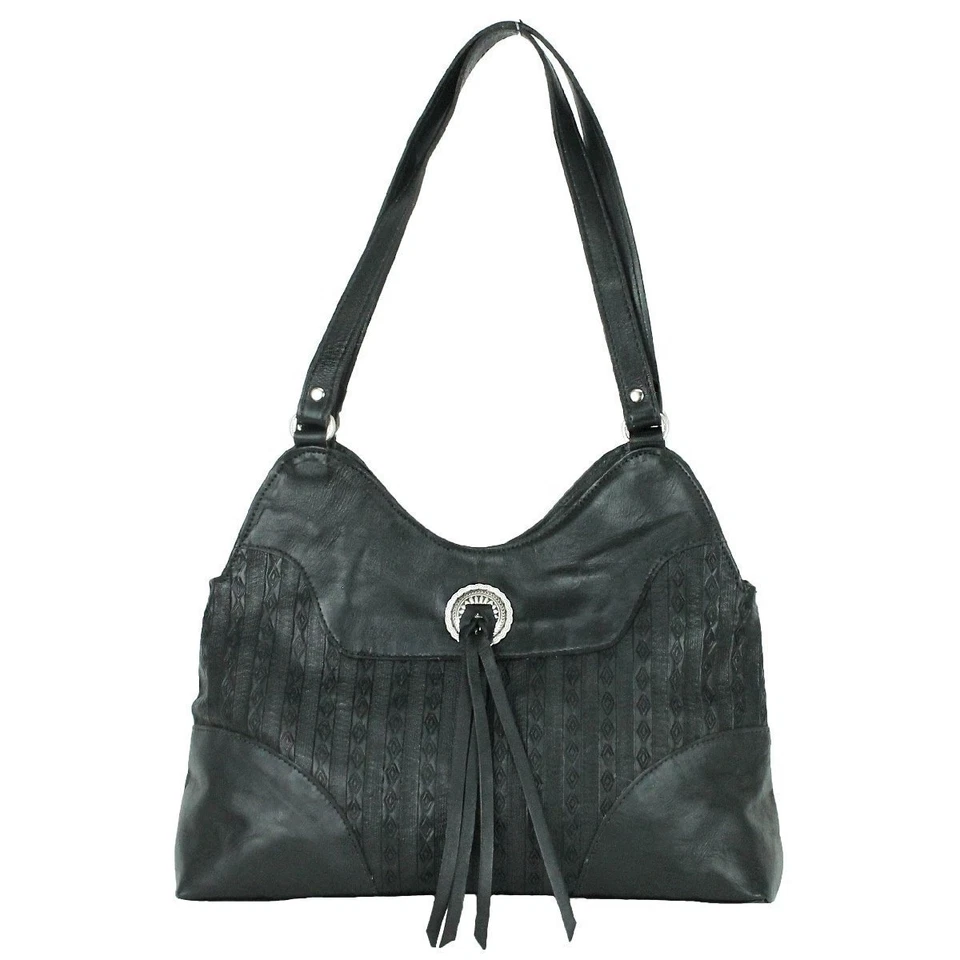 Bolso de Hombro American West Basket Weave Cuero Multi Compartimento - Negro Foto 1 de 1