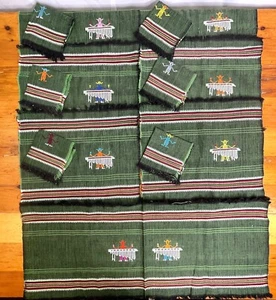 Set Of 6 Woven Retro Stripe Placemats, 6 Napkins, &1 Table Runner Green Jamaican - Picture 1 of 8