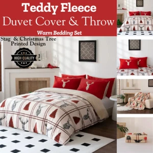Hirsch Teddy Fleece Bettdecke Quilt Cover + Kissenbezüge Weihnachten Bettwäsche Sets & Überwurf - Bild 1 von 9
