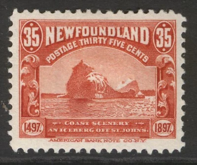 NEWFOUNDLAND 73 35c RED 1897 CABOT ISSUE ICEBURG OFF ST JOHNS MPH (#26) CV$160 - Image 1 of 2