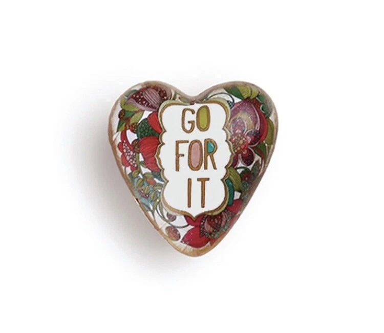 Estatueta Go for It floral vermelha 2x2 pedra resina colecionável arte coração bolso ficha - Imagem 1 de 3