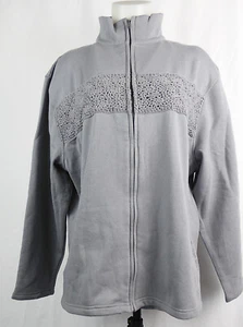 NUEVO SIN ETIQUETAS Euro Joy Gris Cremallera Frontal Acogedora Sudadera Chaqueta Informal con Borde de Crochet XL - Imagen 1 de 3