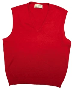 Vintage Hawico Cashmere Sweater Mens Large Red V-Neck Scotland Vest 1980s - Picture 1 of 10