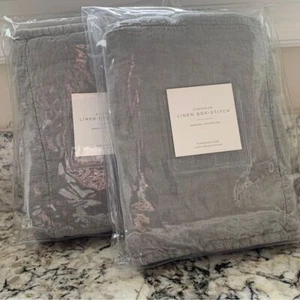 Pair (2) Restoration Hardware Gray Fog European Linen Box Stitch Standard Shams - Picture 1 of 10