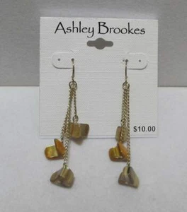 ASHLEY BROOKES 3-Strand Chain Natural Shell Pierced Earrings NEW NOC - Picture 1 of 7