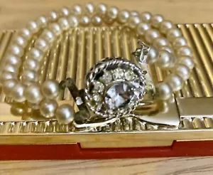 vintage Pearl And Rhinestone Clasp Bracelet 7” - Picture 1 of 12