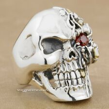 CZ Eye 925 Sterling Silver Skull Ring Mens Biker Punk Jewellery 8VX06B UK N½~Z4