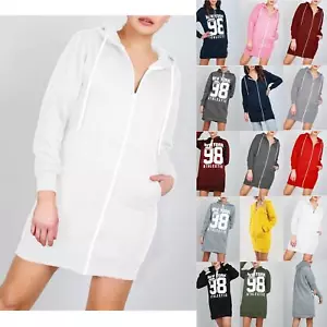 Ladies Long Sleeve Zip Up Fleece Hooded Sweatshirt Pockets Womens Jacket Dress - Picture 1 of 39