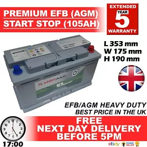 AUDI 019 Car BatterY VRLA AGM EFB 105AH S5A13 S5A15 STOP START A4 A6 A7 A8 Q5 Q7 - Picture 1 of 10