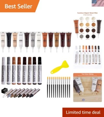 Kit de reparación de muebles de 42 piezas: rellenos de madera, marcadores y cera para acabados impecables Foto 1 de 4