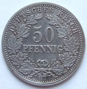 Moneda Imperio Alemán Imperio 50 Pfennig 1877 E en Excelente - Imagen 1 de 2
