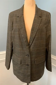 Vecchio Blazer Navy Donna L Plaid Relaxed Twill Destrutturato Preppy Accademia Ufficio - Foto 1 di 12