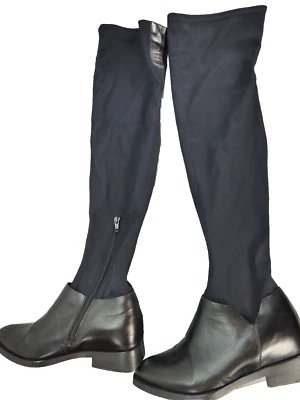 Calzini stivali Malloni designer sopra il ginocchio neri a punta pelle insoliti 37 UK 4 - Immagine 1 di 4