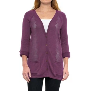 Royal Robbins Calaveras Cardigan Open Front Knit Lightweight Pockets Purple XL - Picture 1 of 6