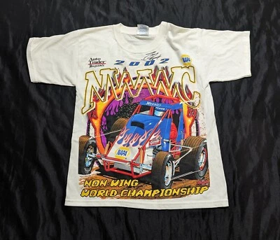 Vintage Mens Signed Sprint Car Double Sided Graphic 2002 M&O Heavyweight Large L - Image 1 of 4