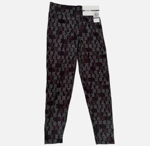 NWT - DKNY Girls Leggings XL(14-16) Black w/Repeating Logo Pattern - Picture 1 of 3