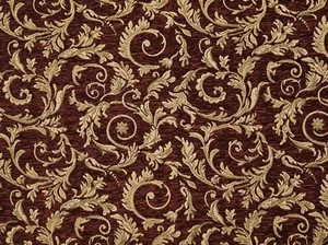 Chenille Upholstery Crimson Saxxon floral Leaf Drapery home fabric yd 56" Wide - Picture 1 of 1