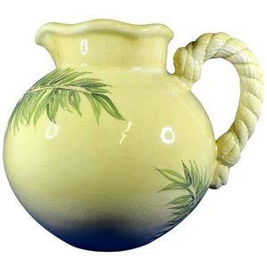 Tommy Bahama Palm Leaf Pitcher – Yellow & Green Ceramic, 8" Vintage Tropical - Picture 1 of 6