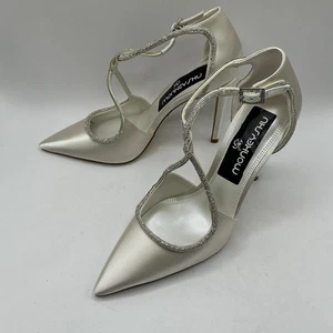Ivory Satin Diamanté Shoes, Wedding, Bridal, Heels, Bridesmaid Bride - Size 7/40 - Picture 1 of 11