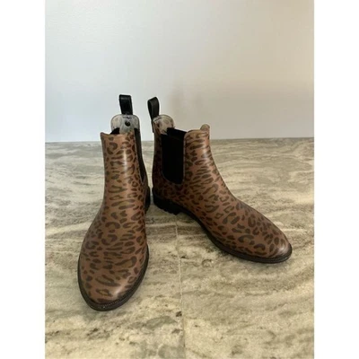 Botas de lluvia Joules marrón y negro con estampado de leopardo botines al tobillo talla 7 Foto 1 de 4