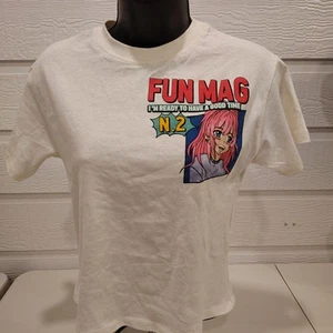 ZARA YOUTH GIRLS SZ8 ANIME GRAPHIC T-SHIRT FUN MAG GOOD TIME WHITE PINK BLUE - Picture 1 of 7