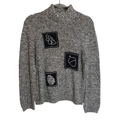 复古休闲转角附件叶橡刺绣高领毛衣,尺寸 L — 第 1/4 张图片