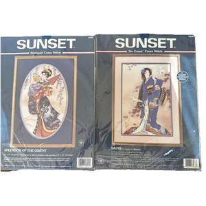 Vtg 2 Sunset “ Sachi” “splendor Of The Orient” Cross Stitch Kit 1997 - Picture 1 of 8