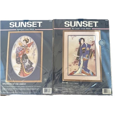 Vtg 2  Sunset “ Sachi” “splendor Of The Orient” Cross Stitch Kit 1997 - Image 1 of 4
