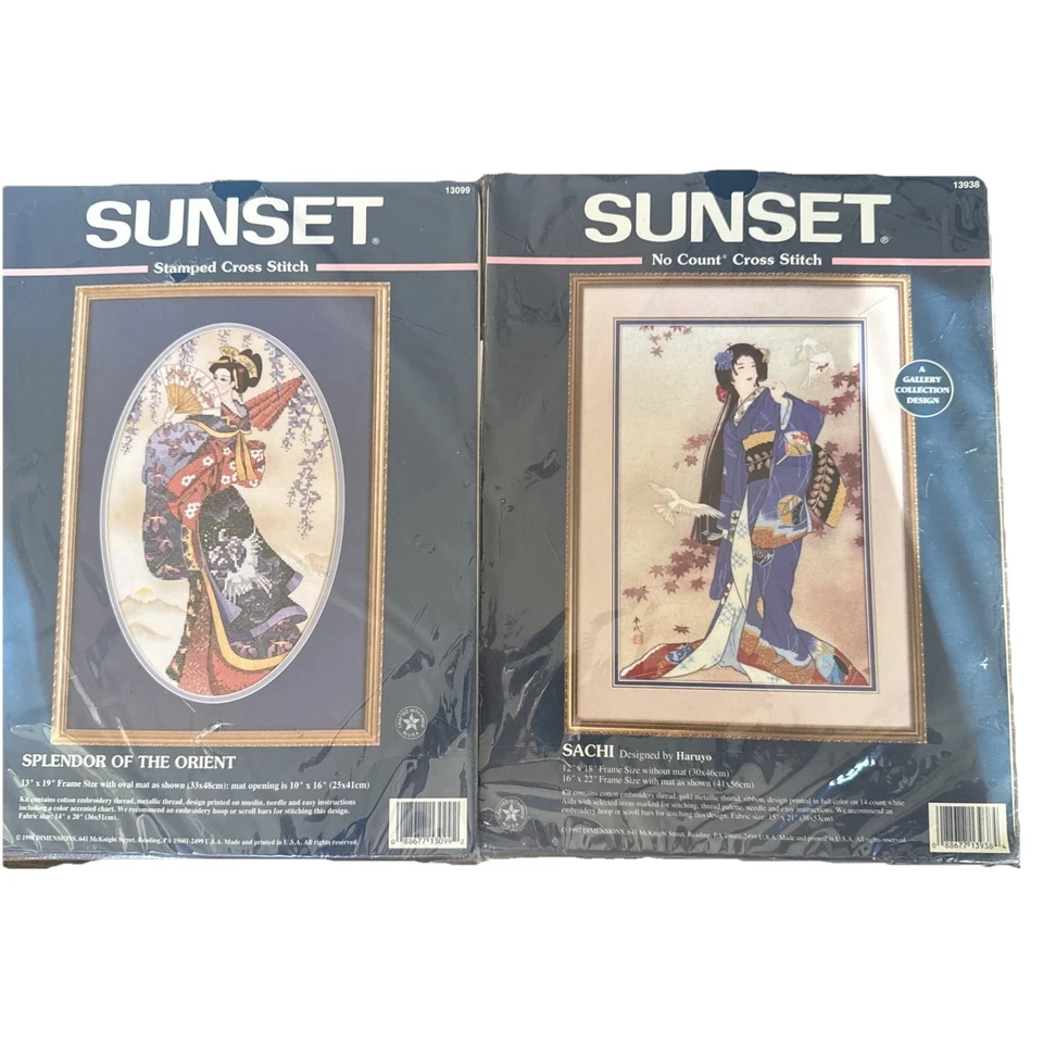 Vtg 2  Sunset “ Sachi” “splendor Of The Orient” Cross Stitch Kit 1997 - Image 1 of 4