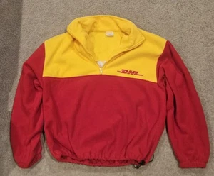 DHL Delivery Fleece Jacket Mens L Red & Yellow Quarter Zip Fleece Long Sleeve - Picture 1 of 3