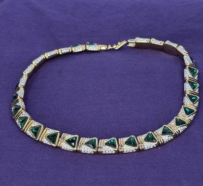 Collar Swarovski Esmeralda Cristal Facetado Tono Dorado Firmado SAE 18 pulgadas Foto 1 de 4