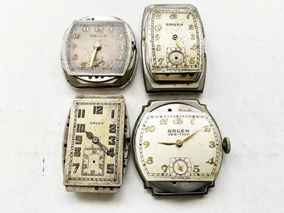 Lote de 4 movimientos de reloj de pulsera GRUEN 15j y 17j vintage como está piezas/reparación Foto 1 de 4