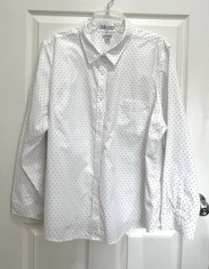 LL BEAN Womens 3X White Blue Polka Dot Wrinkle Free Shirt Button Up Long Sleeve - Picture 1 of 8