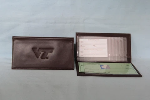 VIRGINIA TECH HOKIES   Leather Checkbook    NEW    dark brown Cover