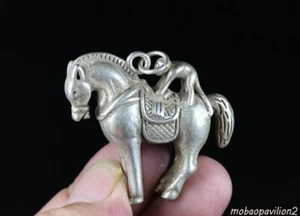 4.5CM Rare Old Chinese Miao Silver Feng Shui Horse Monkey Lucky Necklace Pendant - Picture 1 of 6
