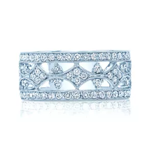 18k White Gold Diamond Beaded Open Ring Milgrain Natural Round Cut Pave Womens - Picture 1 of 3